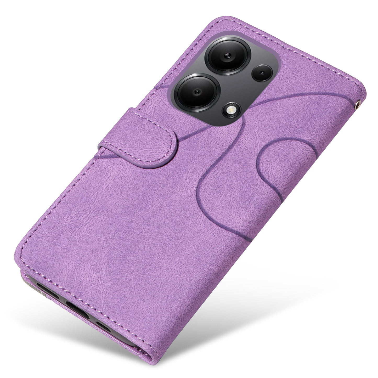 KT Leather Series-1 For Xiaomi Redmi Note 13 Pro 4G / Poco M6 Pro 4G Phone Case Color Splicing Imprinted Lines Shell - Light Purple