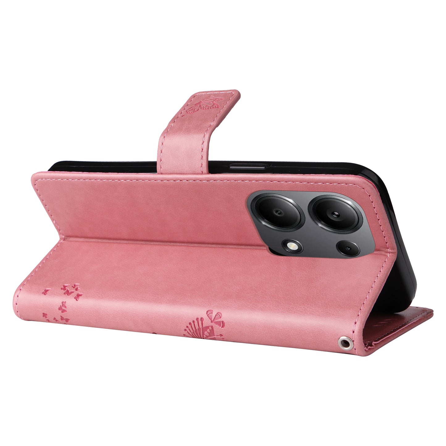 KT Imprinting Flower Series-3 For Xiaomi Redmi Note 13 Pro 4G / Poco M6 Pro 4G Case Cat Tree Pattern Wallet Cover - Pink