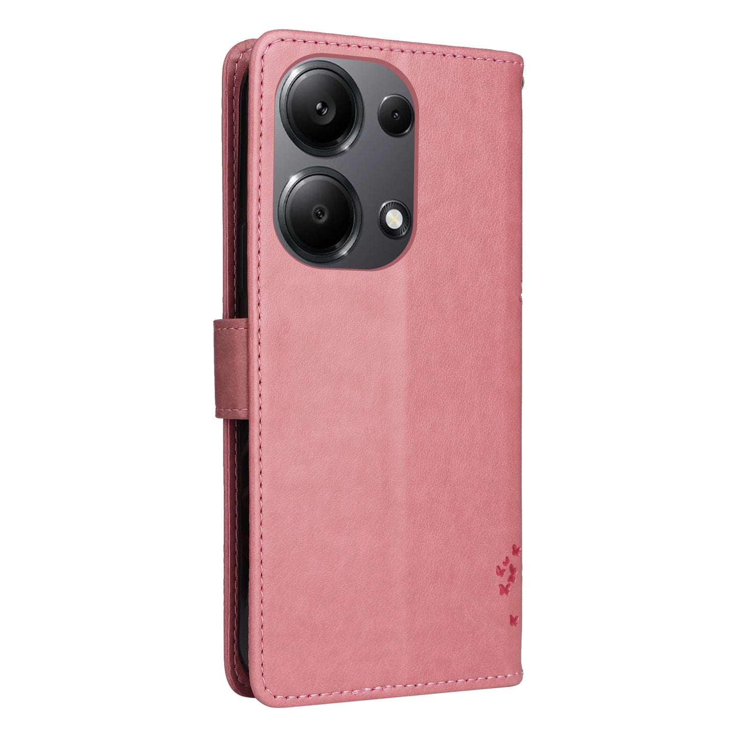 KT Imprinting Flower Series-3 For Xiaomi Redmi Note 13 Pro 4G / Poco M6 Pro 4G Case Cat Tree Pattern Wallet Cover - Pink