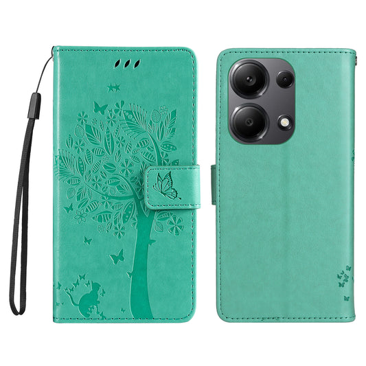 KT Imprinting Flower Series-3 For Xiaomi Redmi Note 13 Pro 4G / Poco M6 Pro 4G Case Cat Tree Pattern Wallet Cover - Green