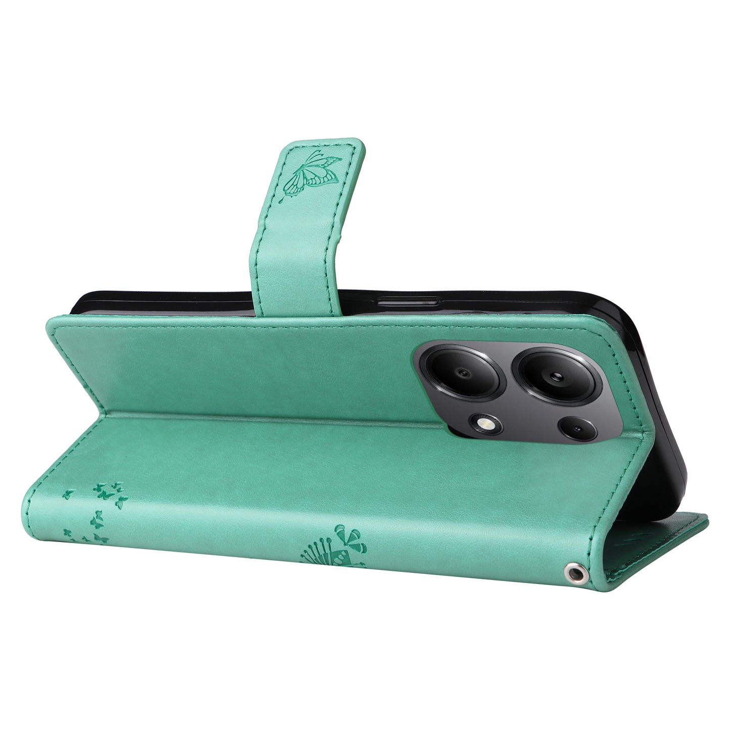 KT Imprinting Flower Series-3 For Xiaomi Redmi Note 13 Pro 4G / Poco M6 Pro 4G Case Cat Tree Pattern Wallet Cover - Green