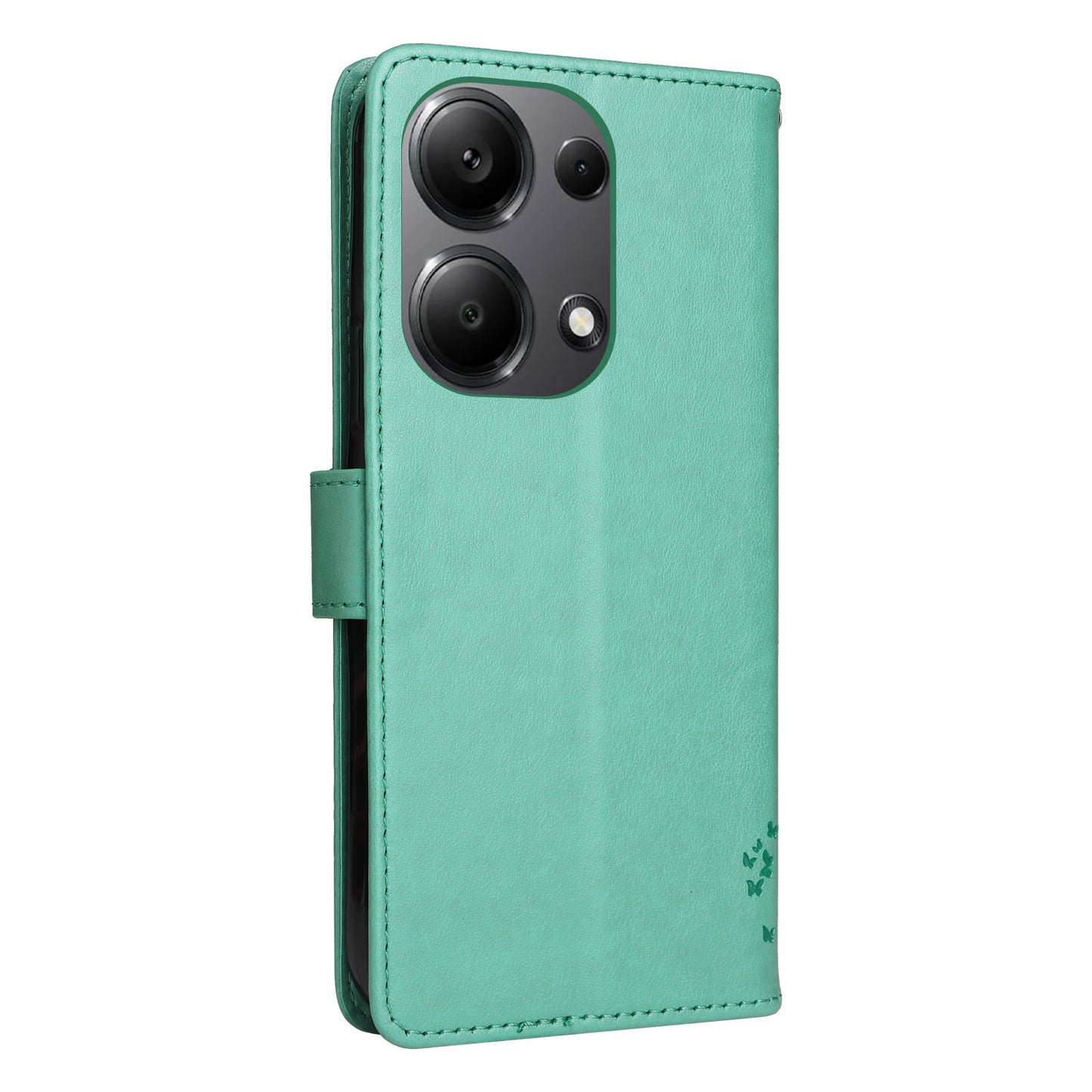 KT Imprinting Flower Series-3 For Xiaomi Redmi Note 13 Pro 4G / Poco M6 Pro 4G Case Cat Tree Pattern Wallet Cover - Green
