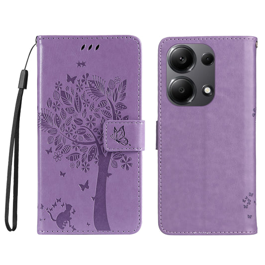 KT Imprinting Flower Series-3 For Xiaomi Redmi Note 13 Pro 4G / Poco M6 Pro 4G Case Cat Tree Pattern Wallet Cover - Light Purple