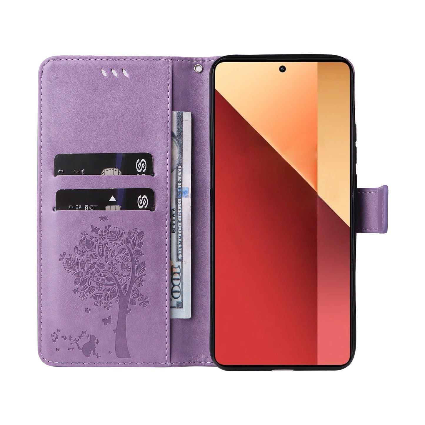 KT Imprinting Flower Series-3 For Xiaomi Redmi Note 13 Pro 4G / Poco M6 Pro 4G Case Cat Tree Pattern Wallet Cover - Light Purple