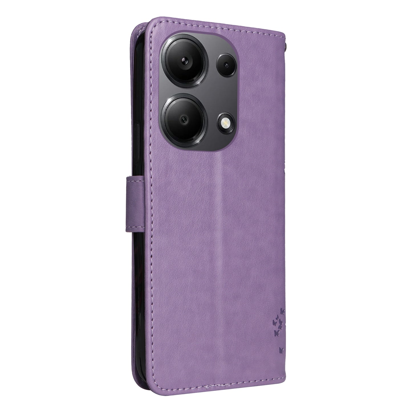 KT Imprinting Flower Series-3 For Xiaomi Redmi Note 13 Pro 4G / Poco M6 Pro 4G Case Cat Tree Pattern Wallet Cover - Light Purple