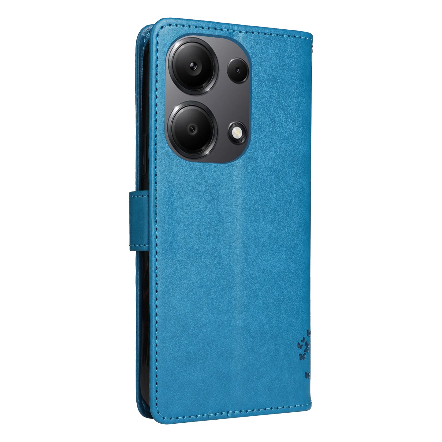 KT Imprinting Flower Series-3 For Xiaomi Redmi Note 13 Pro 4G / Poco M6 Pro 4G Case Cat Tree Pattern Wallet Cover - Blue