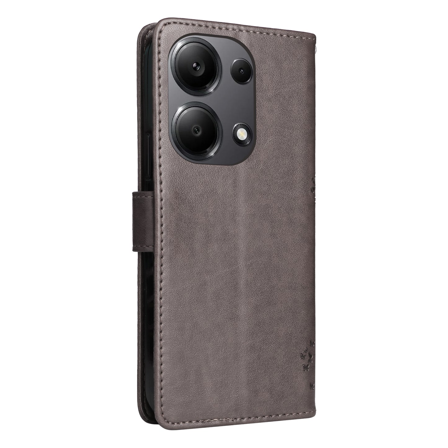 KT Imprinting Flower Series-3 For Xiaomi Redmi Note 13 Pro 4G / Poco M6 Pro 4G Case Cat Tree Pattern Wallet Cover - Grey