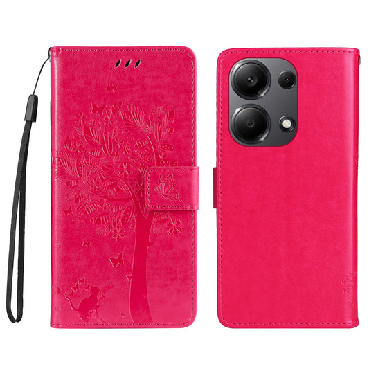 KT Imprinting Flower Series-3 For Xiaomi Redmi Note 13 Pro 4G / Poco M6 Pro 4G Case Cat Tree Pattern Wallet Cover - Rose