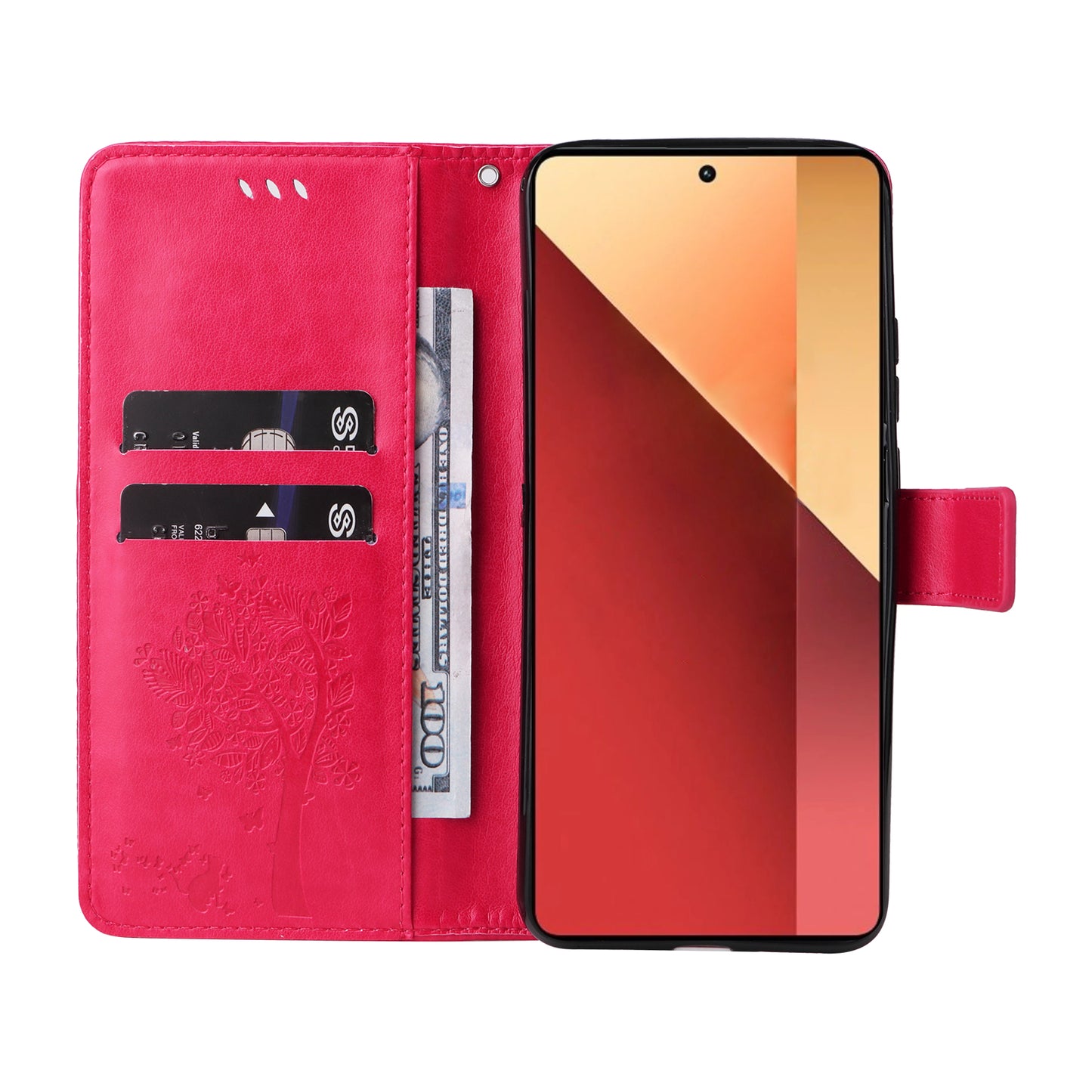 KT Imprinting Flower Series-3 For Xiaomi Redmi Note 13 Pro 4G / Poco M6 Pro 4G Case Cat Tree Pattern Wallet Cover - Rose