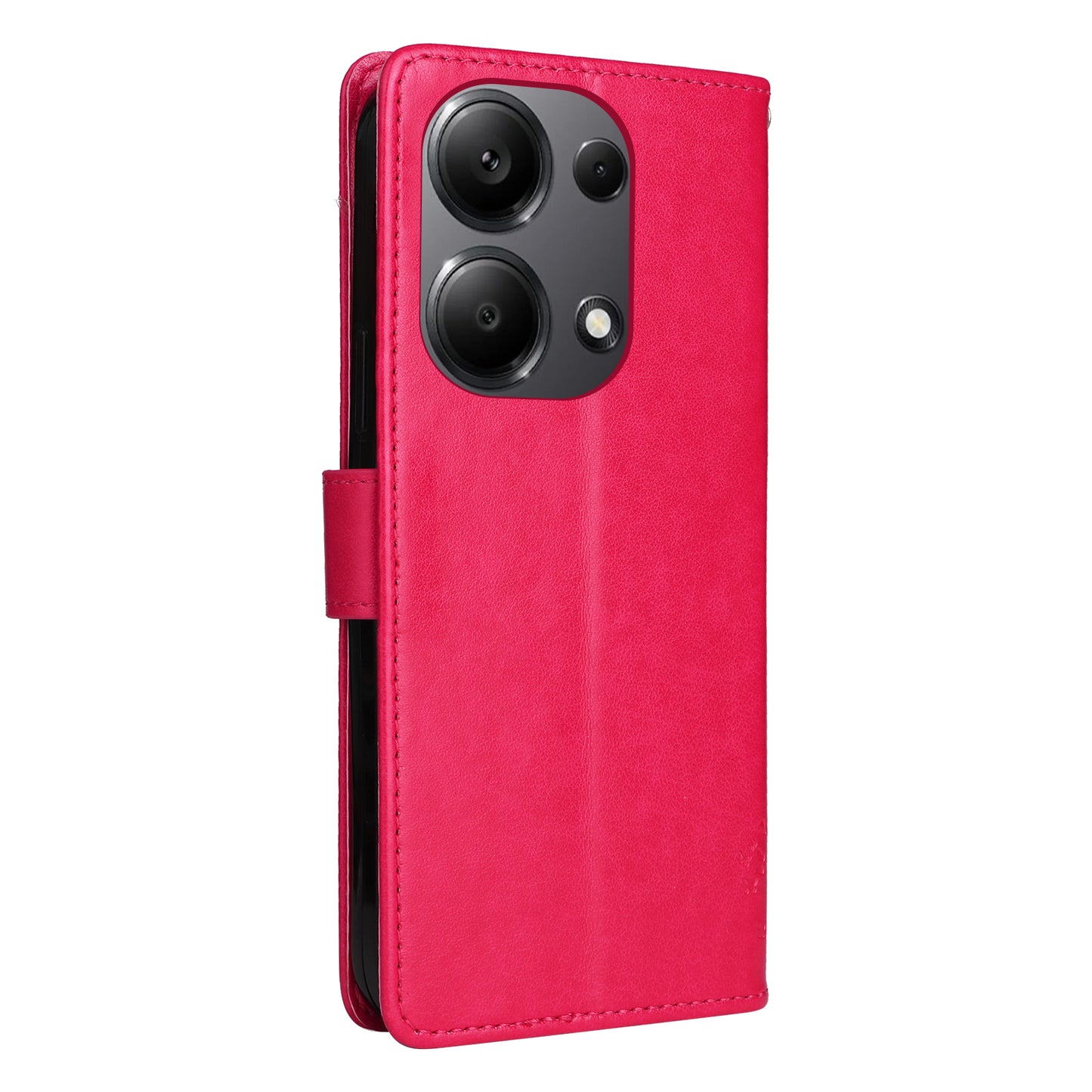 KT Imprinting Flower Series-3 For Xiaomi Redmi Note 13 Pro 4G / Poco M6 Pro 4G Case Cat Tree Pattern Wallet Cover - Rose