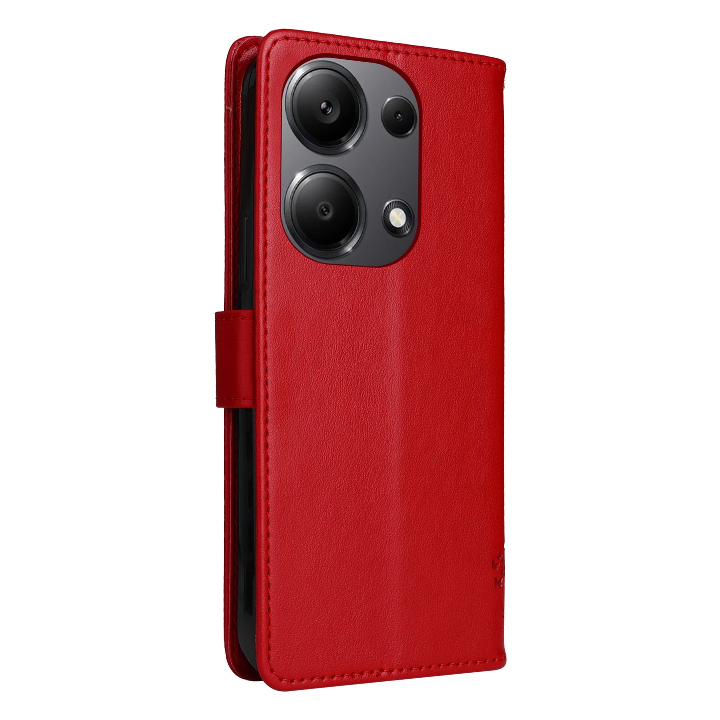 KT Imprinting Flower Series-3 For Xiaomi Redmi Note 13 Pro 4G / Poco M6 Pro 4G Case Cat Tree Pattern Wallet Cover - Red