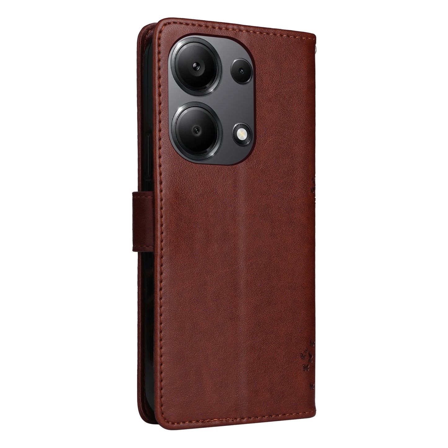 KT Imprinting Flower Series-3 For Xiaomi Redmi Note 13 Pro 4G / Poco M6 Pro 4G Case Cat Tree Pattern Wallet Cover - Coffee