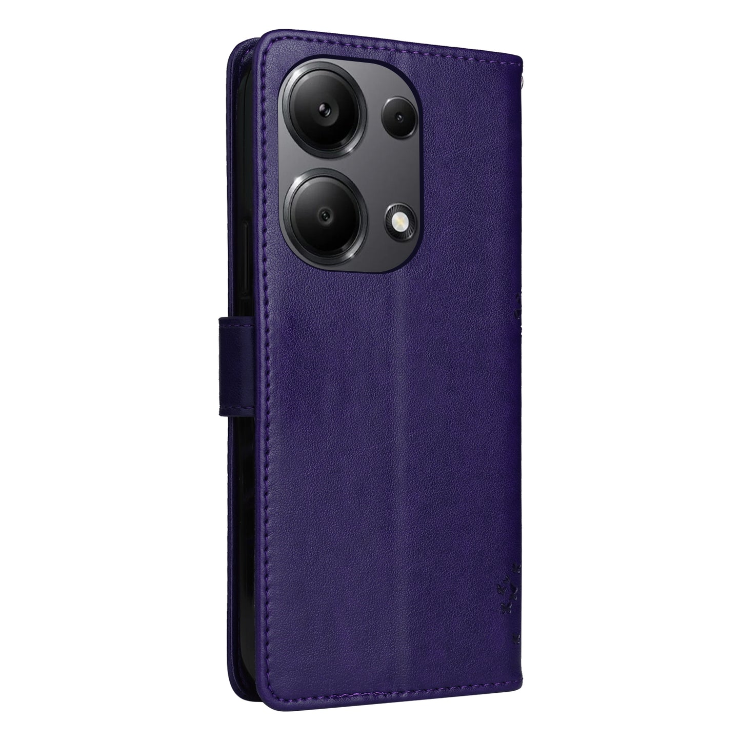 KT Imprinting Flower Series-3 For Xiaomi Redmi Note 13 Pro 4G / Poco M6 Pro 4G Case Cat Tree Pattern Wallet Cover - Dark Purple