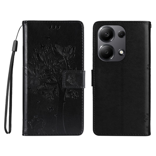 KT Imprinting Flower Series-3 For Xiaomi Redmi Note 13 Pro 4G / Poco M6 Pro 4G Case Cat Tree Pattern Wallet Cover - Black