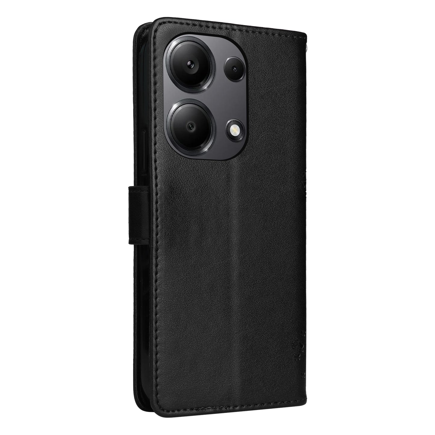 KT Imprinting Flower Series-3 For Xiaomi Redmi Note 13 Pro 4G / Poco M6 Pro 4G Case Cat Tree Pattern Wallet Cover - Black