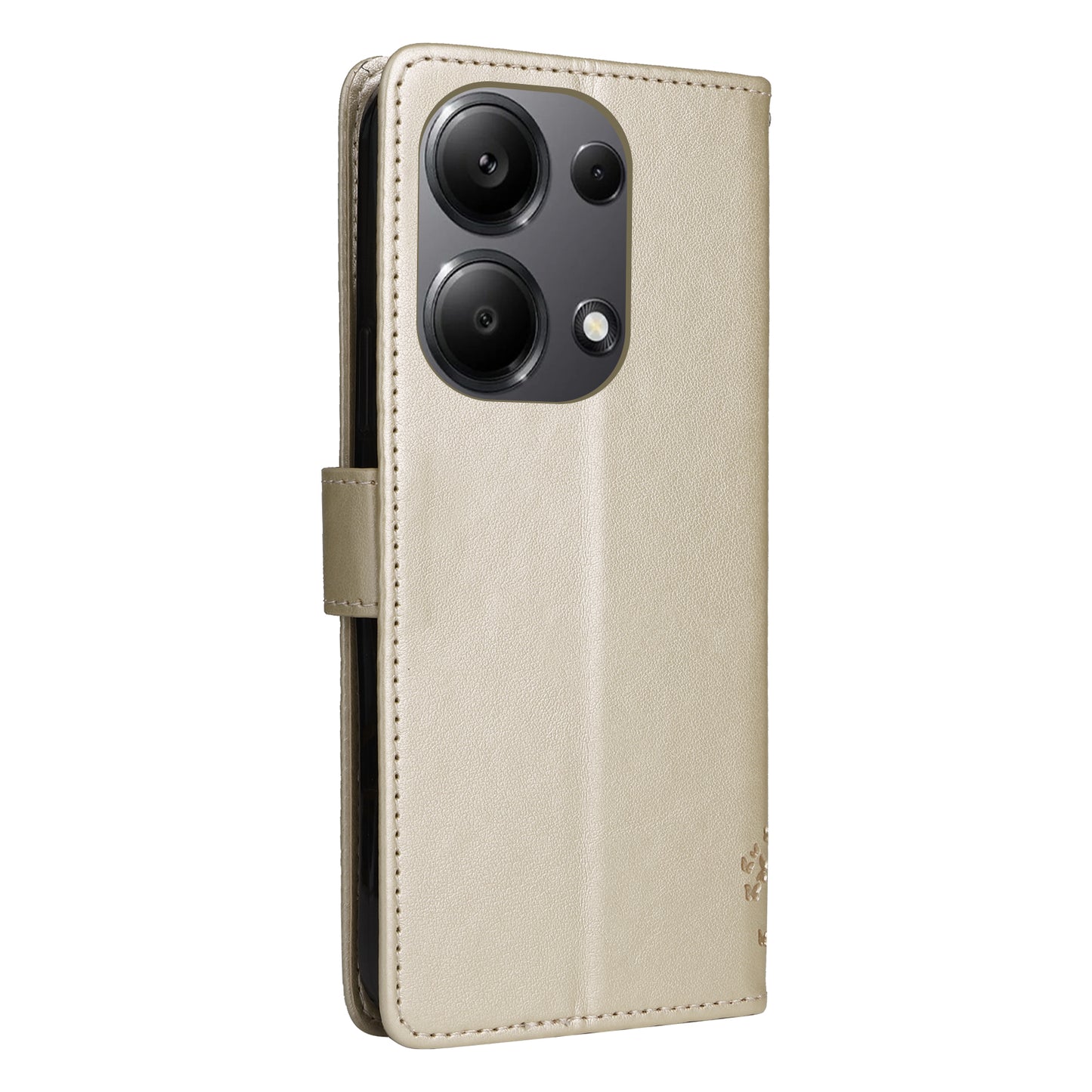 KT Imprinting Flower Series-3 For Xiaomi Redmi Note 13 Pro 4G / Poco M6 Pro 4G Case Cat Tree Pattern Wallet Cover - Gold