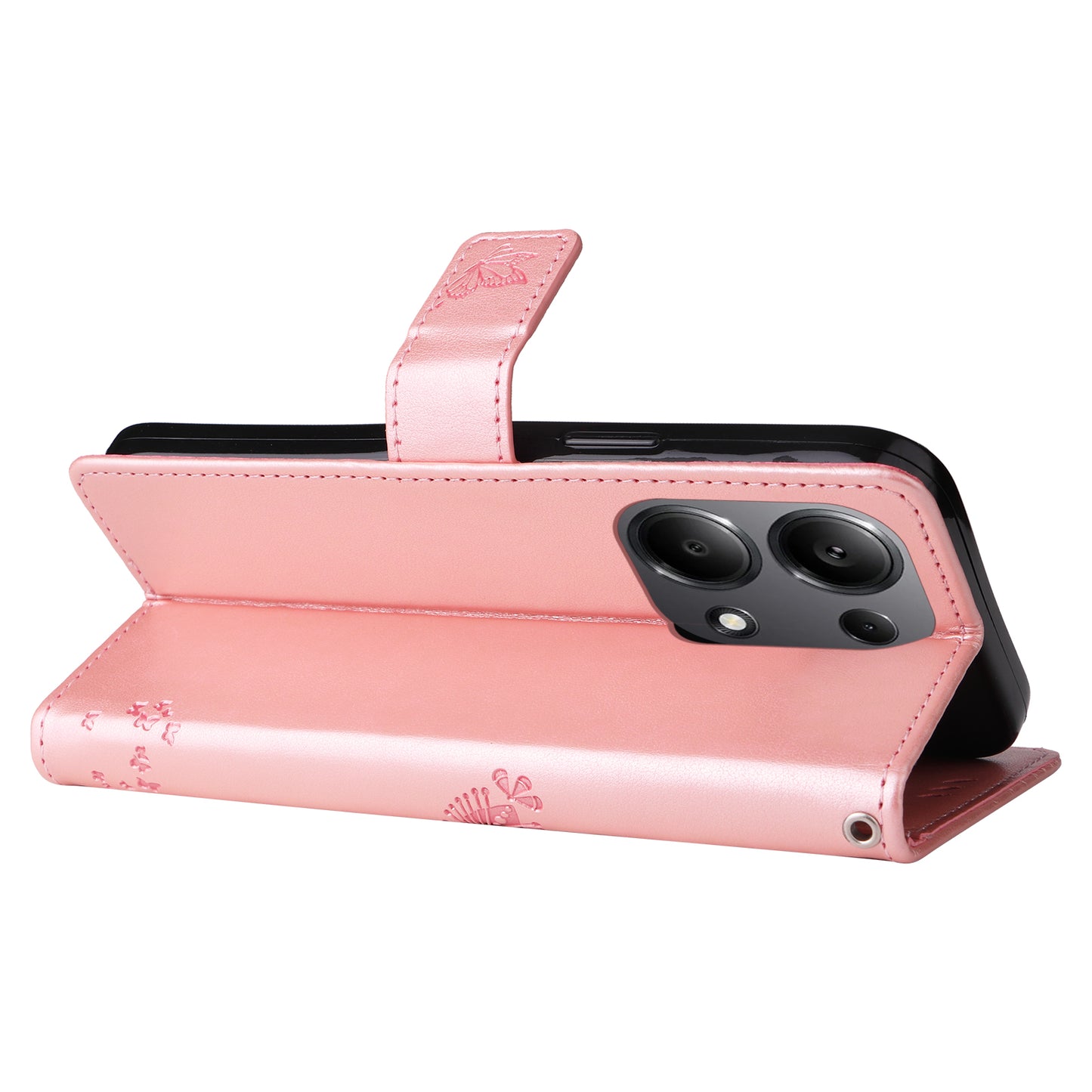 KT Imprinting Flower Series-3 For Xiaomi Redmi Note 13 Pro 4G / Poco M6 Pro 4G Case Cat Tree Pattern Wallet Cover - Rose Gold