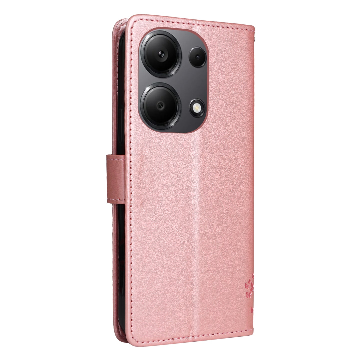 KT Imprinting Flower Series-3 For Xiaomi Redmi Note 13 Pro 4G / Poco M6 Pro 4G Case Cat Tree Pattern Wallet Cover - Rose Gold