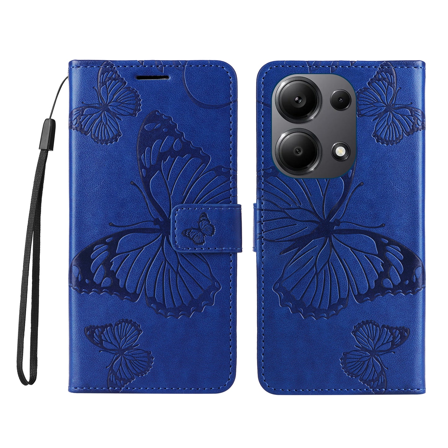 KT Imprinting Flower Series-2 For Xiaomi Redmi Note 13 Pro 4G / Poco M6 Pro 4G Case with Wrist Strap Leather Cover - Blue