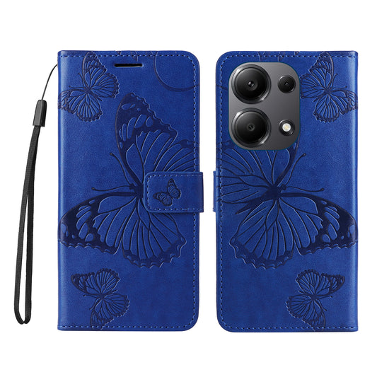 KT Imprinting Flower Series-2 For Xiaomi Redmi Note 13 Pro 4G / Poco M6 Pro 4G Case with Wrist Strap Leather Cover - Blue