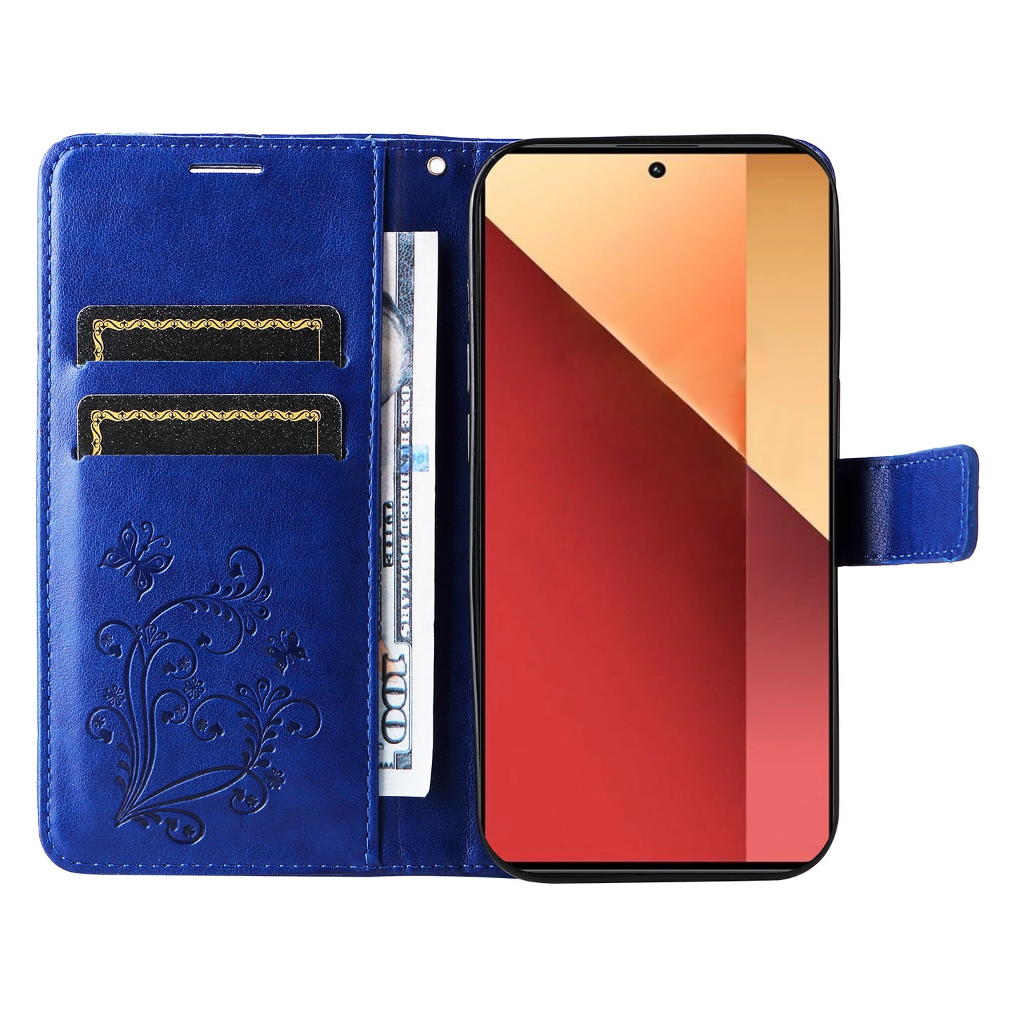 KT Imprinting Flower Series-2 For Xiaomi Redmi Note 13 Pro 4G / Poco M6 Pro 4G Case with Wrist Strap Leather Cover - Blue