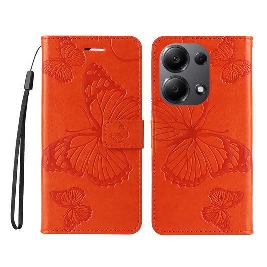 KT Imprinting Flower Series-2 For Xiaomi Redmi Note 13 Pro 4G / Poco M6 Pro 4G Case with Wrist Strap Leather Cover - Orange