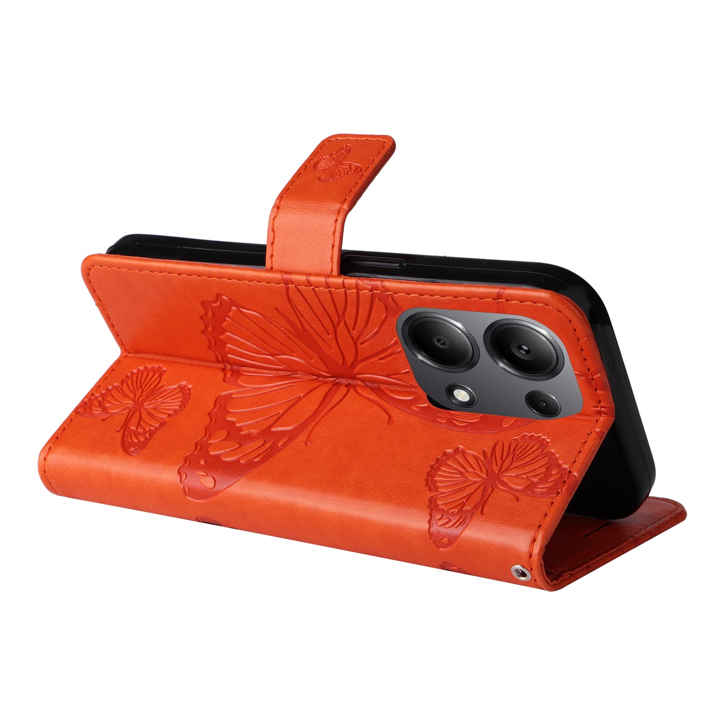 KT Imprinting Flower Series-2 For Xiaomi Redmi Note 13 Pro 4G / Poco M6 Pro 4G Case with Wrist Strap Leather Cover - Orange