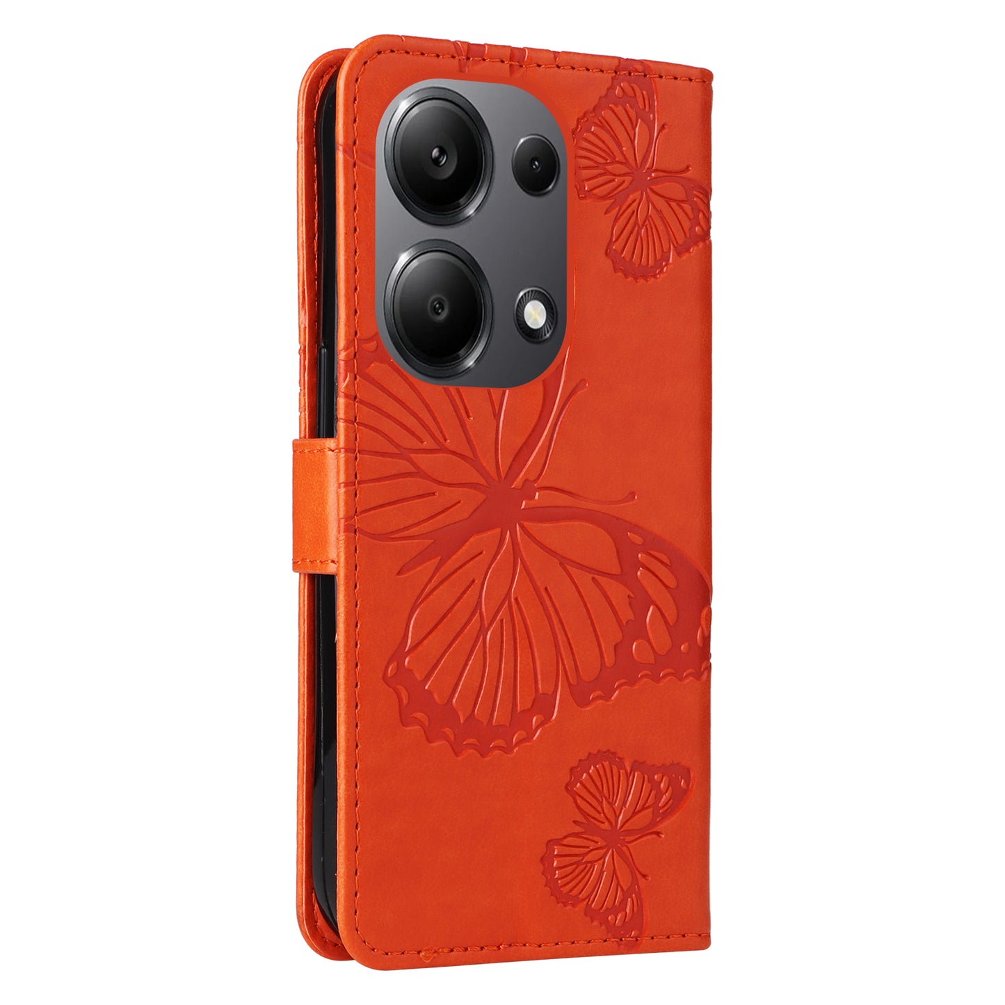 KT Imprinting Flower Series-2 For Xiaomi Redmi Note 13 Pro 4G / Poco M6 Pro 4G Case with Wrist Strap Leather Cover - Orange