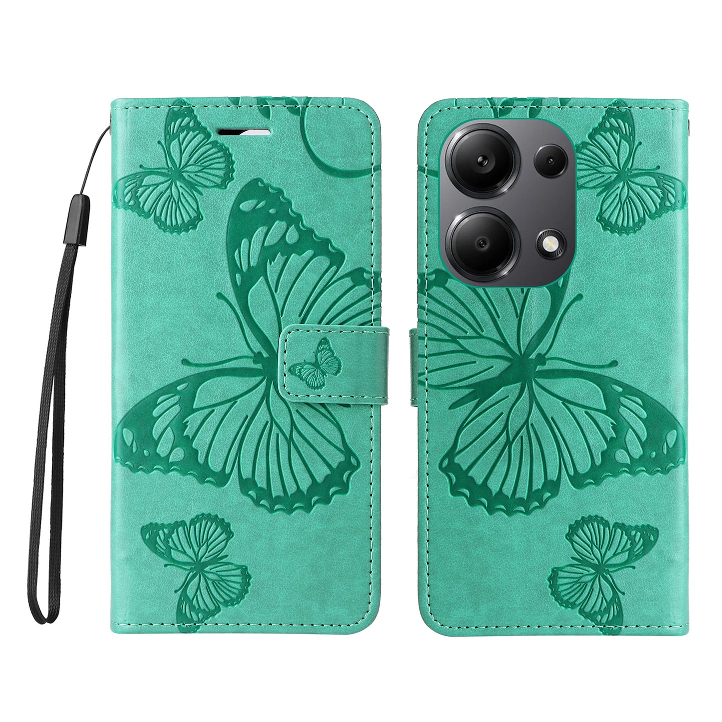 KT Imprinting Flower Series-2 For Xiaomi Redmi Note 13 Pro 4G / Poco M6 Pro 4G Case with Wrist Strap Leather Cover - Green