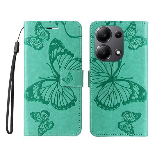 KT Imprinting Flower Series-2 For Xiaomi Redmi Note 13 Pro 4G / Poco M6 Pro 4G Case with Wrist Strap Leather Cover - Green
