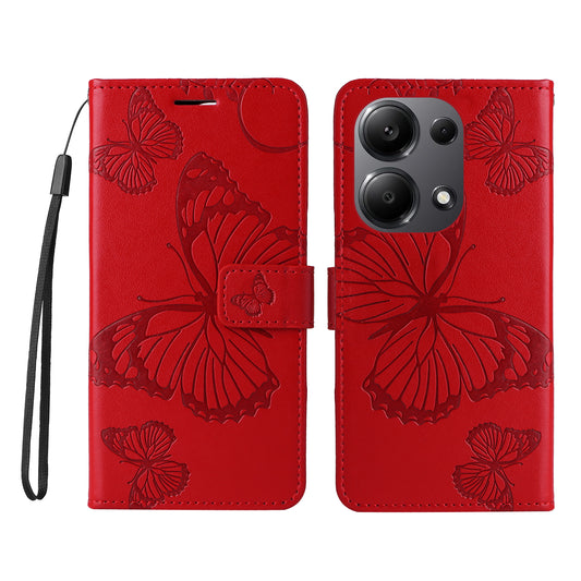 KT Imprinting Flower Series-2 For Xiaomi Redmi Note 13 Pro 4G / Poco M6 Pro 4G Case with Wrist Strap Leather Cover - Red
