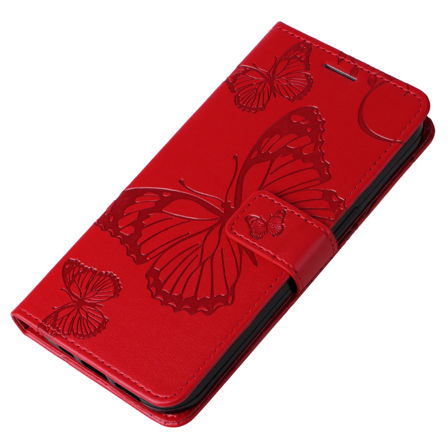 KT Imprinting Flower Series-2 For Xiaomi Redmi Note 13 Pro 4G / Poco M6 Pro 4G Case with Wrist Strap Leather Cover - Red