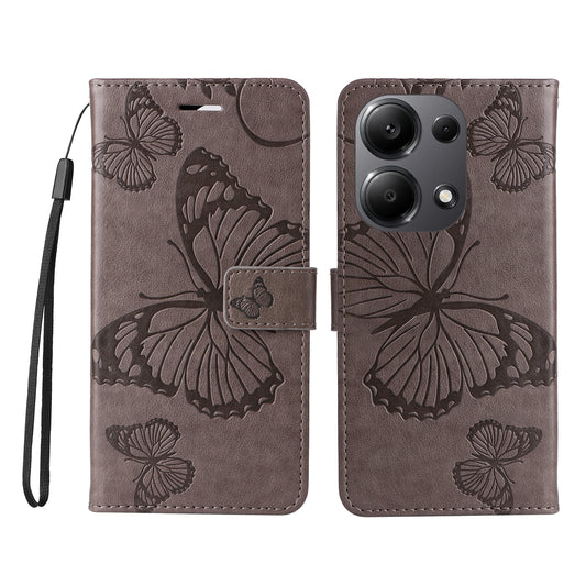 KT Imprinting Flower Series-2 For Xiaomi Redmi Note 13 Pro 4G / Poco M6 Pro 4G Case with Wrist Strap Leather Cover - Grey