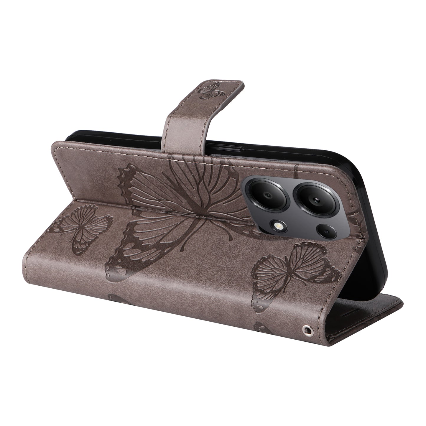 KT Imprinting Flower Series-2 For Xiaomi Redmi Note 13 Pro 4G / Poco M6 Pro 4G Case with Wrist Strap Leather Cover - Grey