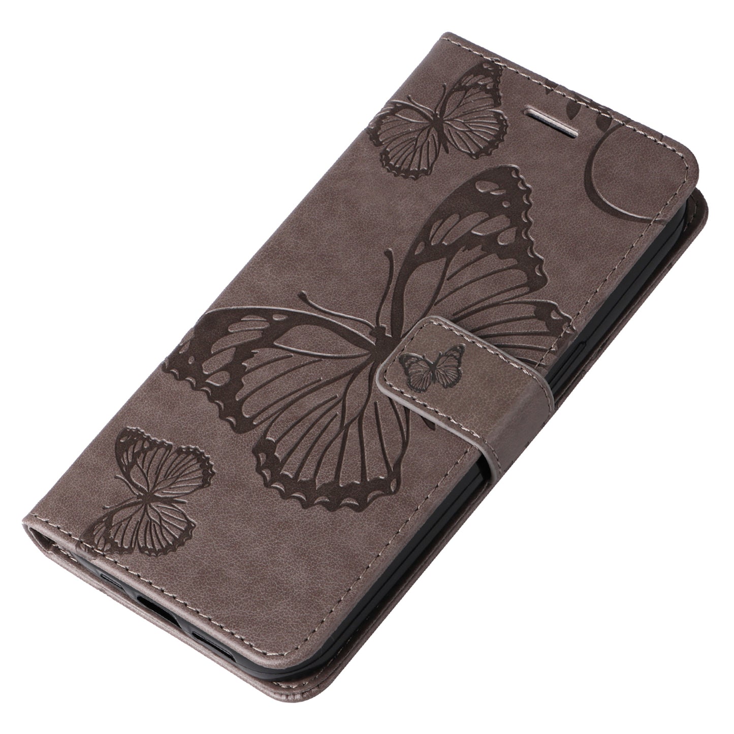 KT Imprinting Flower Series-2 For Xiaomi Redmi Note 13 Pro 4G / Poco M6 Pro 4G Case with Wrist Strap Leather Cover - Grey