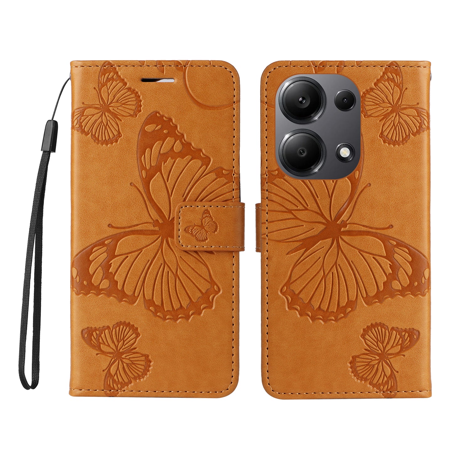 KT Imprinting Flower Series-2 For Xiaomi Redmi Note 13 Pro 4G / Poco M6 Pro 4G Case with Wrist Strap Leather Cover - Yellow
