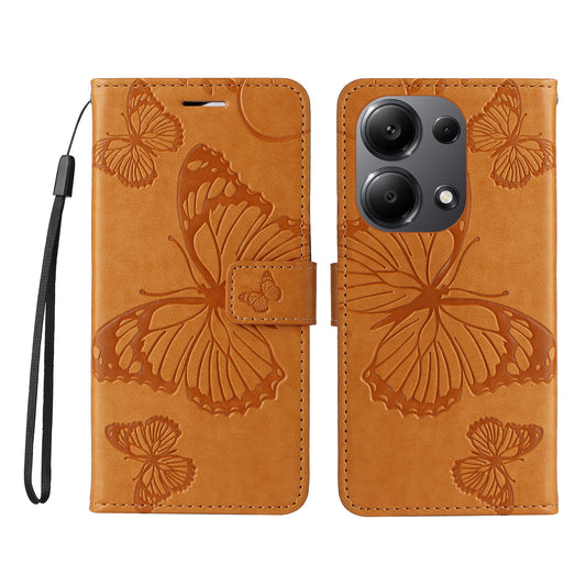 KT Imprinting Flower Series-2 For Xiaomi Redmi Note 13 Pro 4G / Poco M6 Pro 4G Case with Wrist Strap Leather Cover - Yellow