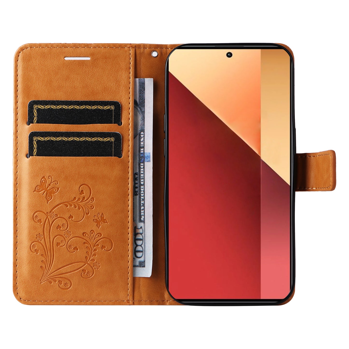 KT Imprinting Flower Series-2 For Xiaomi Redmi Note 13 Pro 4G / Poco M6 Pro 4G Case with Wrist Strap Leather Cover - Yellow