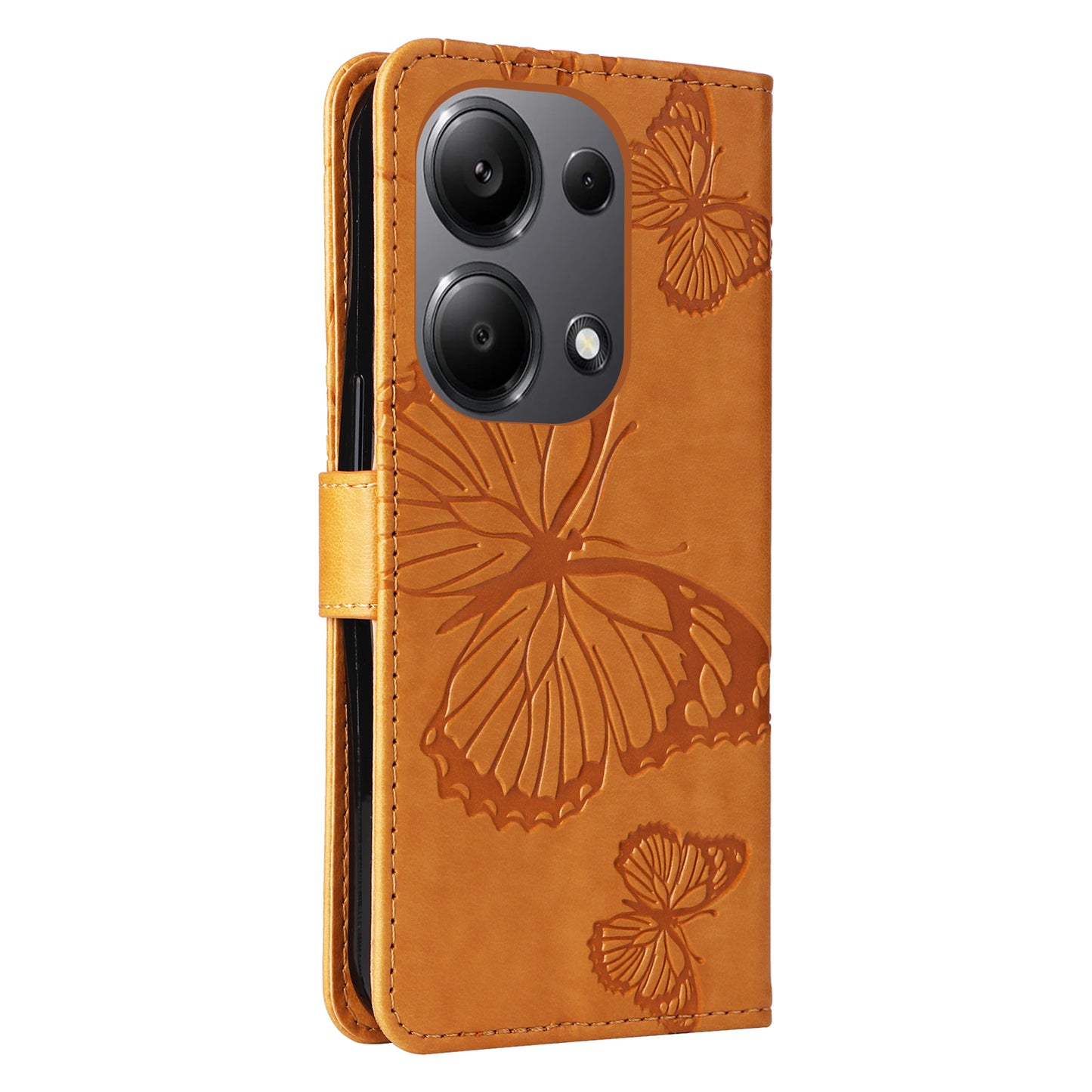 KT Imprinting Flower Series-2 For Xiaomi Redmi Note 13 Pro 4G / Poco M6 Pro 4G Case with Wrist Strap Leather Cover - Yellow