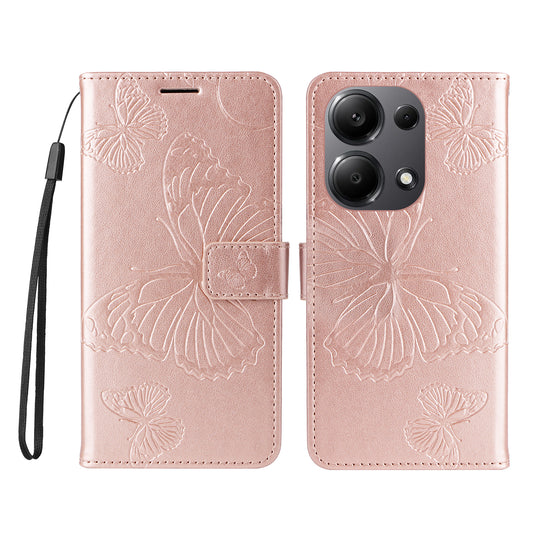 KT Imprinting Flower Series-2 For Xiaomi Redmi Note 13 Pro 4G / Poco M6 Pro 4G Case with Wrist Strap Leather Cover - Rose Gold