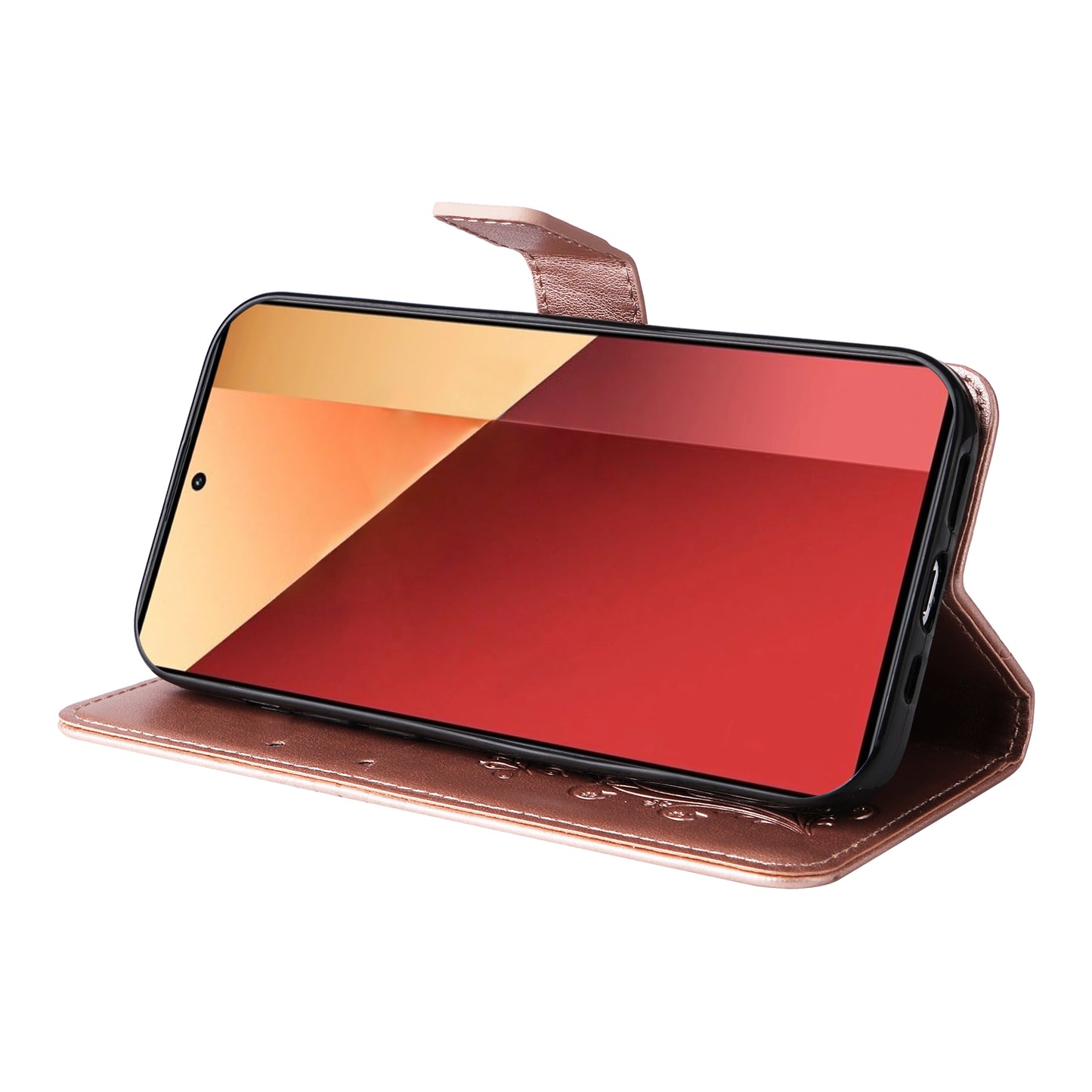 KT Imprinting Flower Series-2 For Xiaomi Redmi Note 13 Pro 4G / Poco M6 Pro 4G Case with Wrist Strap Leather Cover - Rose Gold