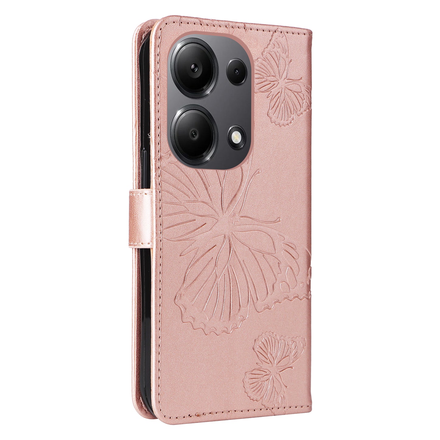 KT Imprinting Flower Series-2 For Xiaomi Redmi Note 13 Pro 4G / Poco M6 Pro 4G Case with Wrist Strap Leather Cover - Rose Gold