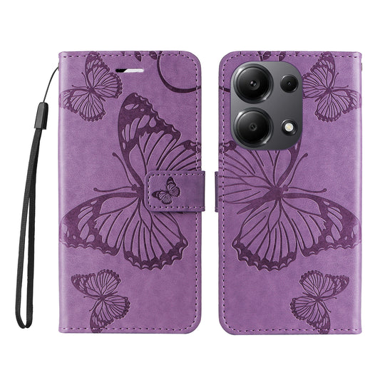 KT Imprinting Flower Series-2 For Xiaomi Redmi Note 13 Pro 4G / Poco M6 Pro 4G Case with Wrist Strap Leather Cover - Purple