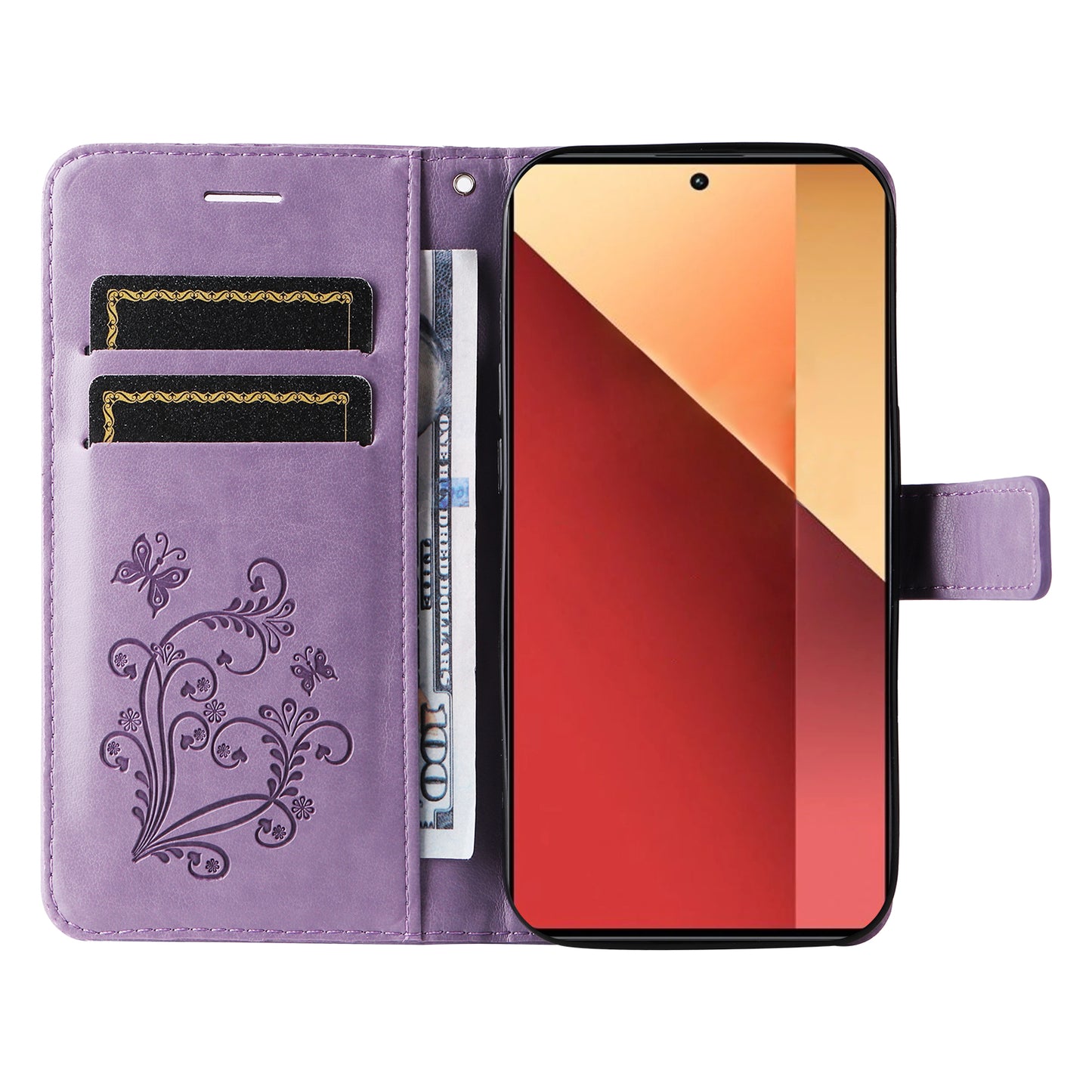 KT Imprinting Flower Series-2 For Xiaomi Redmi Note 13 Pro 4G / Poco M6 Pro 4G Case with Wrist Strap Leather Cover - Purple
