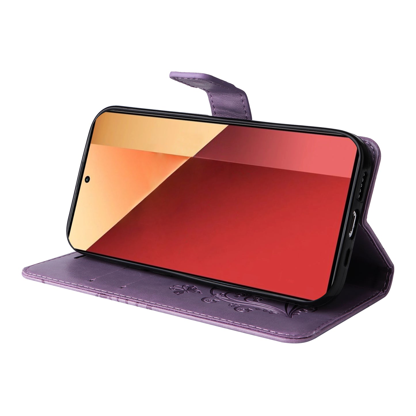 KT Imprinting Flower Series-2 For Xiaomi Redmi Note 13 Pro 4G / Poco M6 Pro 4G Case with Wrist Strap Leather Cover - Purple
