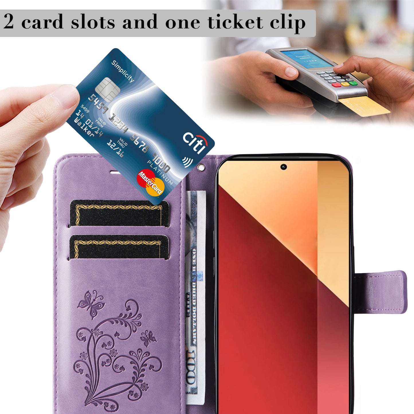 KT Imprinting Flower Series-2 For Xiaomi Redmi Note 13 Pro 4G / Poco M6 Pro 4G Case with Wrist Strap Leather Cover - Purple