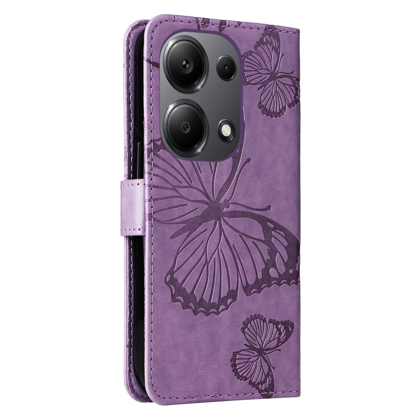 KT Imprinting Flower Series-2 For Xiaomi Redmi Note 13 Pro 4G / Poco M6 Pro 4G Case with Wrist Strap Leather Cover - Purple