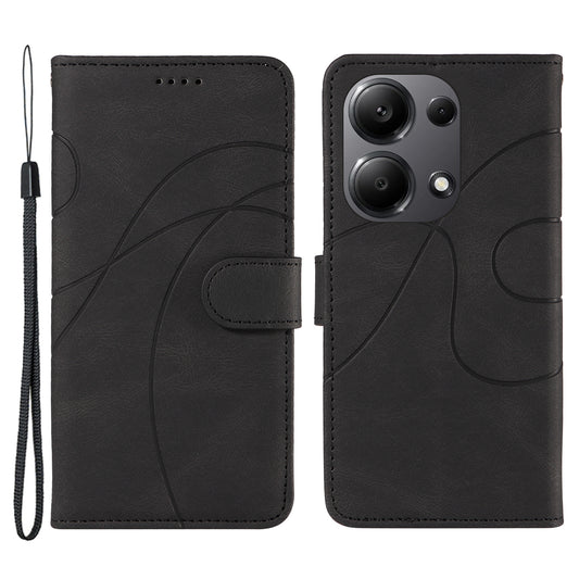 For Xiaomi Redmi Note 13 Pro 4G / Poco M6 Pro 4G Case Imprinted Curved Line Leather Cover - Black
