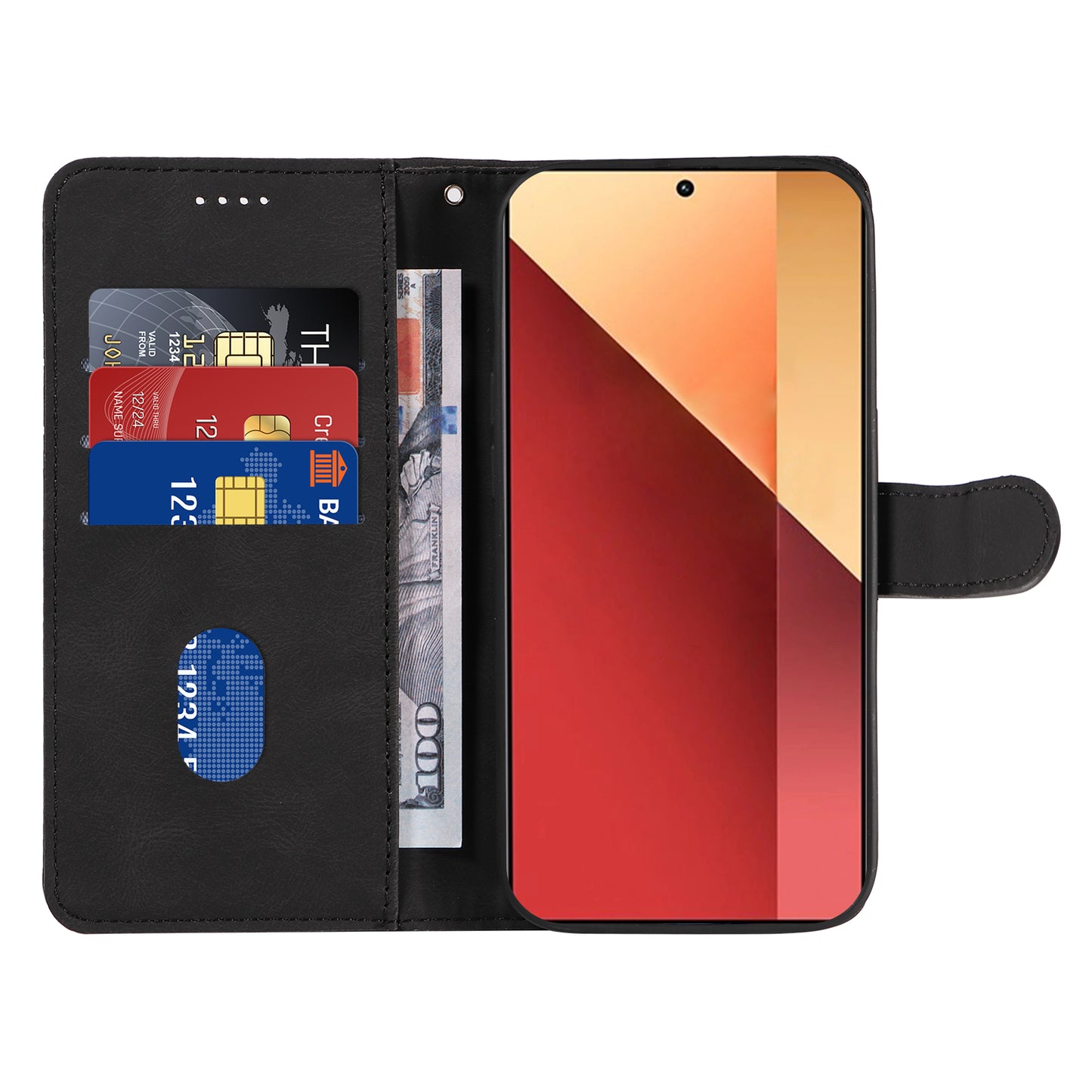 For Xiaomi Redmi Note 13 Pro 4G / Poco M6 Pro 4G Case Imprinted Curved Line Leather Cover - Black