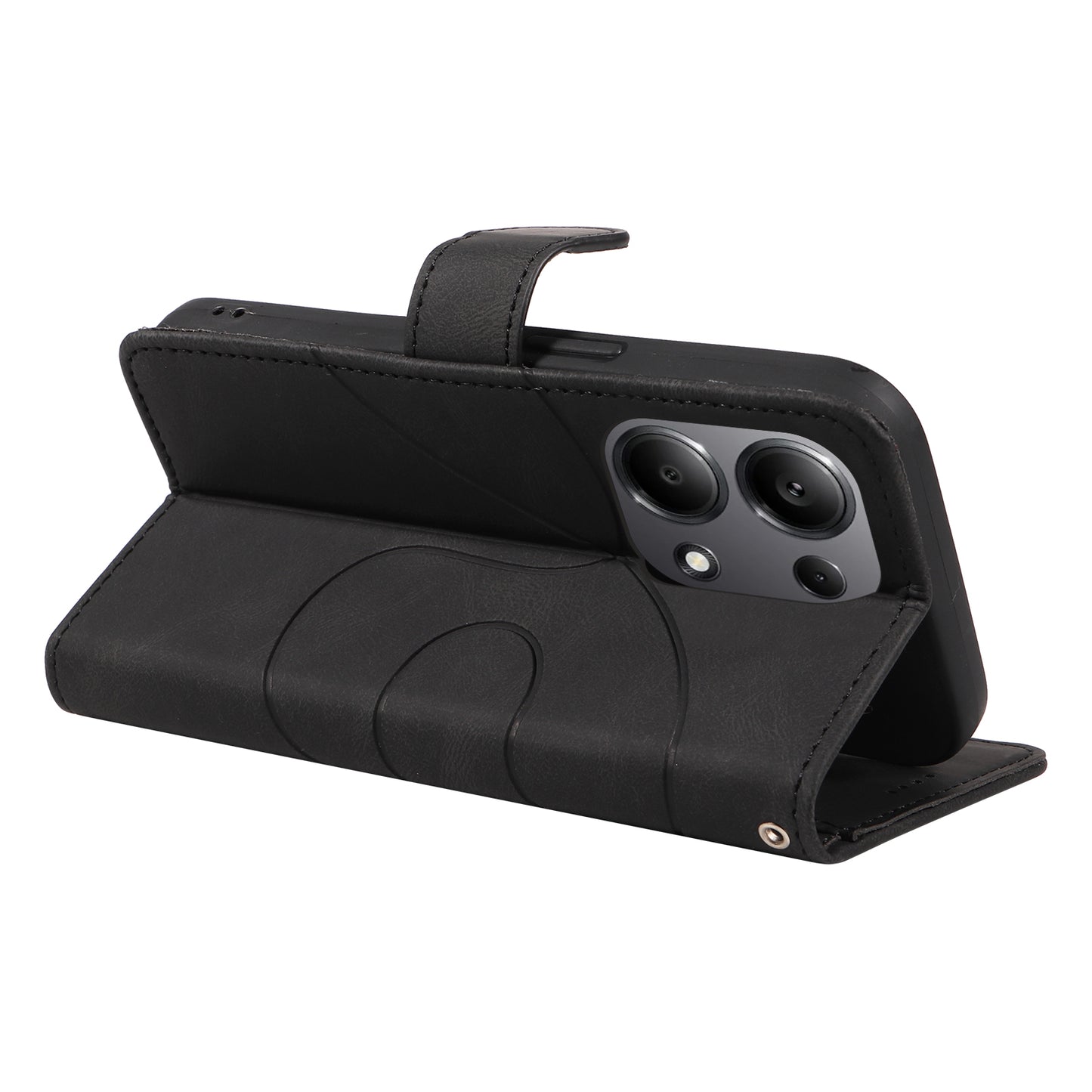 For Xiaomi Redmi Note 13 Pro 4G / Poco M6 Pro 4G Case Imprinted Curved Line Leather Cover - Black